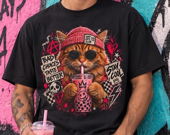 Bad Cats Club Shirt, Bad Choices Taste Better Tee, Stay Cool Cat Shirt, Funny Cat Boba Tea Shirt, Cool Cat Sunglasses Shirt, Chaotic Cat Tee