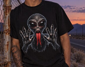 Creepy Alien Shirt, Comfort Colors Alien Tee, Halloween Alien T-Shirt, Horror Alien Gift, UFO Area 51 Shirt, Gothic Sci Fi Tee, Alien Lover