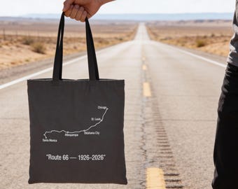 Route 66 100th Anniversary Tote Bag, Historic Route 66 Map Canvas Tote Bag, 1926-2026 Road Trip Americana Travel Gift, Chicago Santa Monica