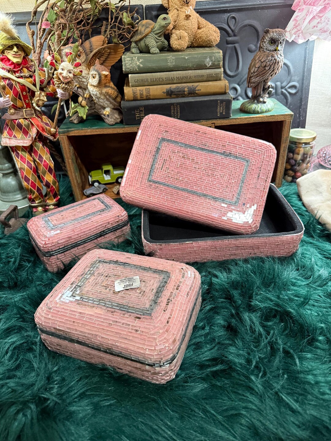 Vintage Set of 3 Mosaic Tile Pink Glass Jewelry Boxes - Etsy