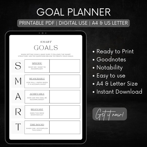 Personal Smart Goals Planner, Achievable Goals, Goal Action Plans, Goal Journal, Printable Goal Planner, Productivity Planner Pdf, Goodnotes