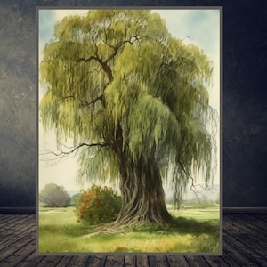 WEEPING WILLOW, Giant Enchanting Tree Wall Decal, Captivating tree Painting, Willow tree watercolor Artwork for Instant Download