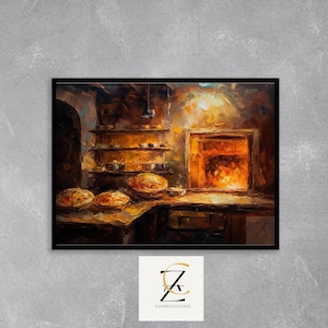 Rustic Bakery Kitchen Printable - Warm Vintage Oven & Bread, Cozy Cottagecore Bakery Scene, Farmhouse Baking Wall Art, Digital Download 14