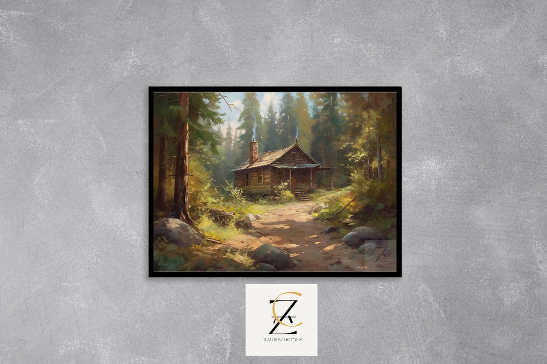 Vintage Cabin in the Woods Oil Painting - Rustic Countryside Art, Cozy ...