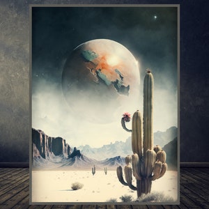 Aquarell Kaktus Poster || Aquarell Weltraum Druck || Wüste Poster|| Weltall Poster||Hochzeitsdeko|| Wand Kunst Druck | Sofortiger Download|Druckbar