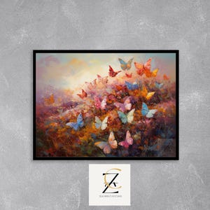 Colorful Butterfly Meadow Printable - Vibrant Spring Wildflowers, Whimsical Nature Scene, Impressionist Digital Wall Art Download 4
