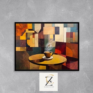 Abstract Diner Scene Cubist Oil Painting - Modern Art for Wall, Printable Vintage Style Decor, Unique Cubism Artwork, Digital Download 4