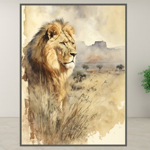 Watercolor Lion Wallart | watercolor lion print |Lion wallart | African plain Art |Room Decor | Wall Art Print |Instant Download | Printable