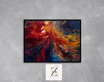 Fiery Abstract Universe Painting - Bold Red, Orange, and Blue Cosmic Swirl Wall Art, Space Print, Digital Download 14