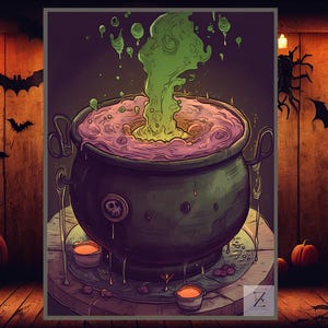 Spooky Halloween Cauldron Art - Witch&#39;s Brew, Green Vapors, Rustic Cottagecore Decor, Printable Potion Wall Art for Halloween Decor 20