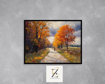 Rustic Autumn Country Lane Oil Painting - Vintage Fall Landscape Art, Nebraska Road, Printable Wall Decor, Cottagecore Digital Download 6
