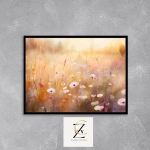 Rustic Wildflower Meadow Printable - Earthy Floral Landscape, Cottagecore Wall Art, Summer Field Painting, Digital Botanical Decor 4