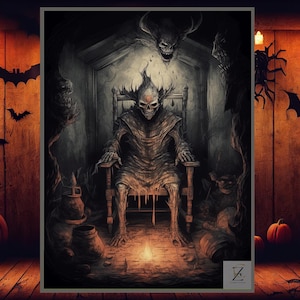 Printable Gothic Demon Art - Moody Dark Fantasy Scene, Halloween Wall Decor, Spooky Dramatic Artwork, Enchanted Candlelit Setting 30