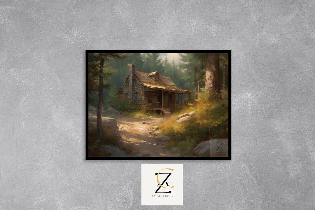 Vintage Cabin in the Woods Oil Painting - Rustic Countryside Art, Cozy ...