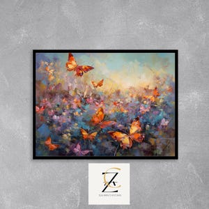Colorful Butterfly Meadow Printable - Vibrant Spring Wildflowers, Whimsical Nature Scene, Impressionist Digital Wall Art Download 2