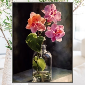 Whimsical Blooms Floral Watercolor Art for Splendid Home Decor, Timeless Elegance Vintage Watercolor Orchid Painting for Chic Room Decor