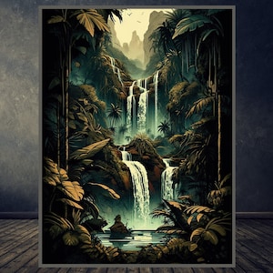 Waterfall Jungle poster | Vintage jungle print |Tropical Print | Vintage Poster | Room Decor | Wall Art Print | Instant Download | Printable