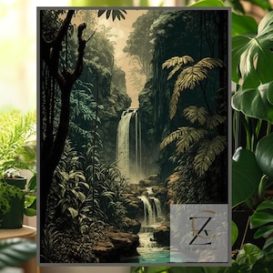 VINTAGE JUNGLE PRINT waterfall Jungle poster, Tropical Print, Vintage Poster, Room Decor ,Wall Art Print, Instant Download,Printable