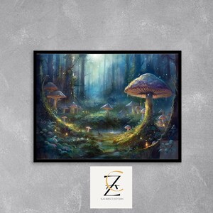 Enchanted Mushroom Forest Printable Art - Mystical Woodland Scene, Fairy Tale Fantasy Wall Decor, Magical Glowing Mushrooms Digital Print 20