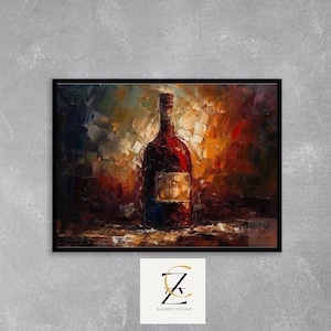 Vintage Wine Bottle Printable - Rustic Impressionist Still Life, Moody Bar Wall Art, Warm Earthy Colors, Cottagecore Kitchen Decor 5