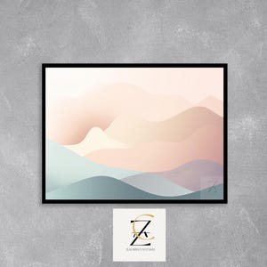 Pastel Rolling Hills Printable Wall Art - Soft Pink and Blue Minimalist Mountain Scene, Abstract Nature Decor, Digital Art 27