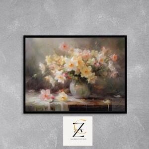 Vintage Floral Still Life Printable - Elegant Spring Flowers in Vase, Soft Pastel Home Decor, Impressionist Cottagecore Wall Art 6