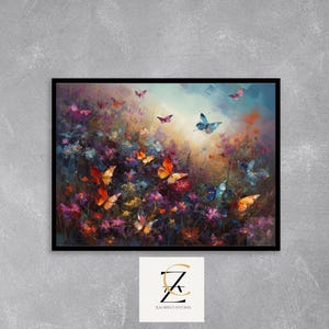 Colorful Butterfly Meadow Printable - Vibrant Spring Wildflowers, Whimsical Nature Scene, Impressionist Digital Wall Art Download 3