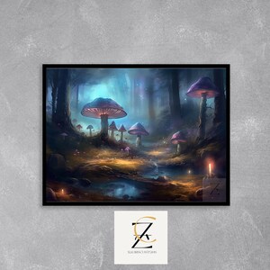 Enchanted Mushroom Forest Printable Art - Mystical Woodland Scene, Fairy Tale Fantasy Wall Decor, Magical Glowing Mushrooms Digital Print 19