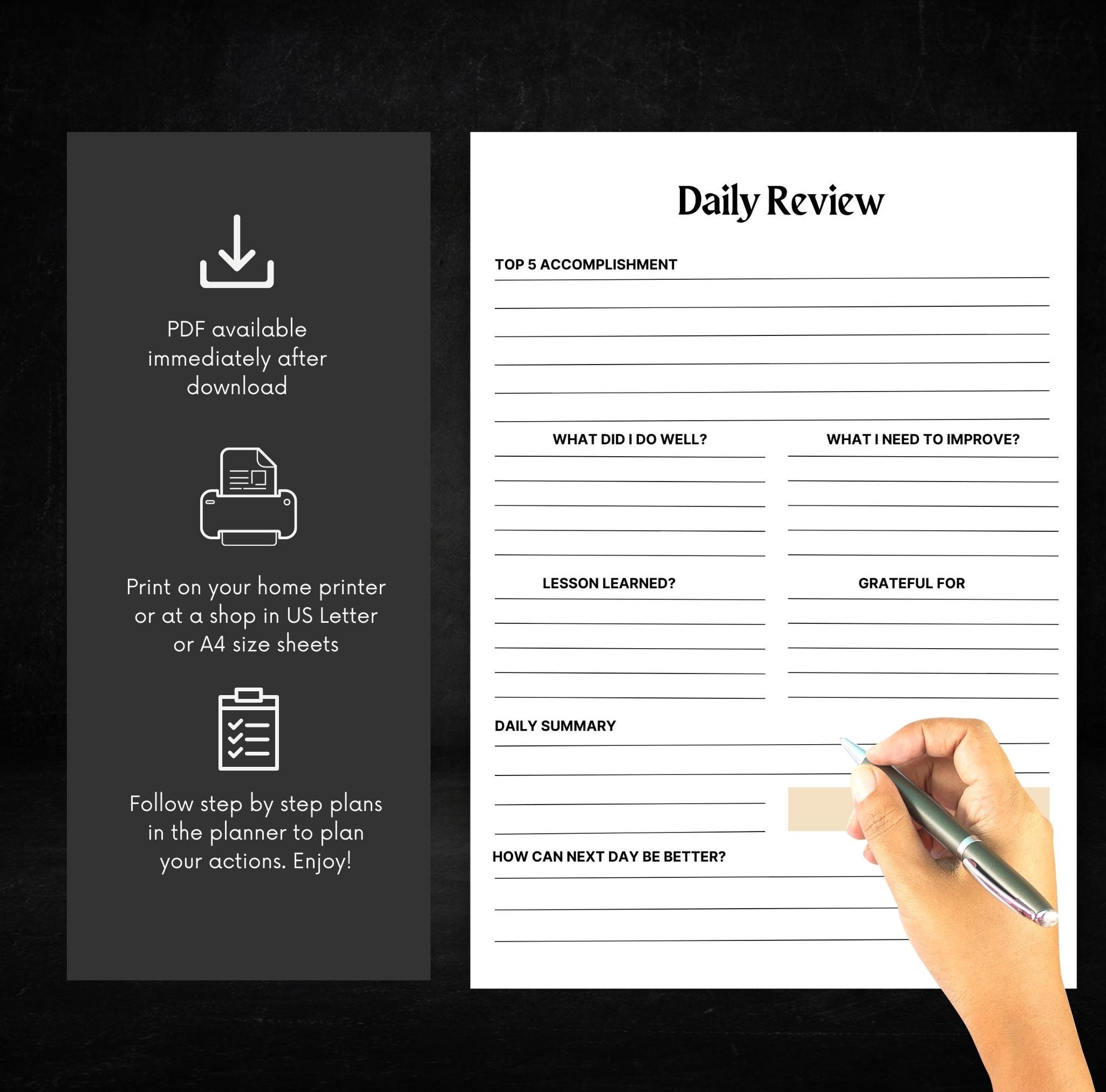 Printable Personal Daily Review, Daily Planner, Instant Download ...