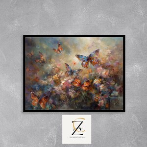 Colorful Butterfly Meadow Printable - Vibrant Spring Wildflowers, Whimsical Nature Scene, Impressionist Digital Wall Art Download 1