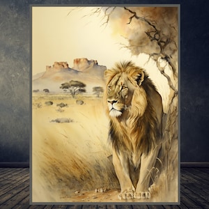 Watercolor Lion Wallart | watercolor lion print |Lion wallart | African plain Art |Room Decor | Wall Art Print |Instant Download | Printable