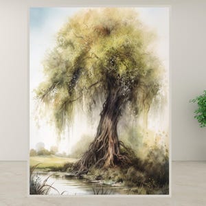 WEEPING WILLOW, Giant Tree Wall art, swampy landscape, Captivating tree Painting, Willow tree watercolor Artwork for DIGITAL download