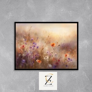 Rustic Wildflower Meadow Printable - Earthy Floral Landscape, Cottagecore Wall Art, Summer Field Painting, Digital Botanical Decor 3