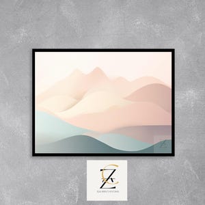 Pastel Rolling Hills Printable Wall Art - Soft Pink and Blue Minimalist Mountain Scene, Abstract Nature Decor, Digital Art 30