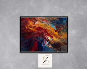 Fiery Abstract Universe Painting - Bold Red, Orange, and Blue Cosmic Swirl Wall Art, Space Print, Digital Download 9