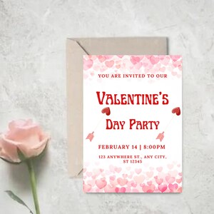 Elegant Valentine's Day Dinner Invitation, Romantic Dinner Invitations, Friends Valentine Party Invitation, Heart Party, Printable Valentine