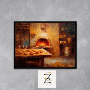 Rustic Bakery Kitchen Printable - Warm Vintage Oven & Bread, Cozy Cottagecore Bakery Scene, Farmhouse Baking Wall Art, Digital Download 13