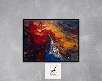 Fiery Abstract Universe Painting - Bold Red, Orange, and Blue Cosmic Swirl Wall Art, Space Print, Digital Download 12