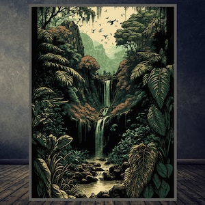 Waterfall Jungle poster | Vintage jungle print | Tropical Print | Vintage Poster | Room Decor | Wall Art Print | Instant Download |Printable