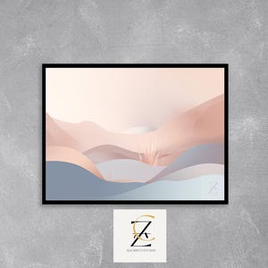 Pastel Rolling Hills Printable Wall Art - Soft Pink and Blue Minimalist Mountain Scene, Abstract Nature Decor, Digital Art 25