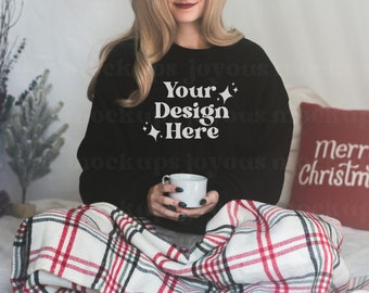 Gildan 18000 Black Sweatshirt Mockup - Black Sweatshirt Mockup - Heavy Blend Sweatshirt - Model Mockup - Christmas Mockup