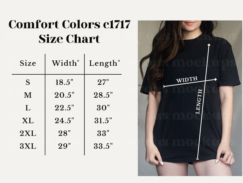 Comfort Colors C1717 Size Chart, Unisex Tshirt Size Chart, Comfort Color Mockup, Tshirt Size