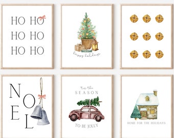 Boho Set of 6 Christmas Prints | Digital Download | Christmas Wall Art | Holiday Wall Collage | Boho Christmas Art