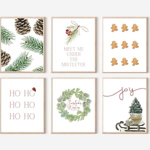 Set van 6 kerstprenten | Digitale download | Boho vakantieafdrukken | Kerst kunst aan de muur | Vakantiegalerijkunst | Kerst muur afdrukken
