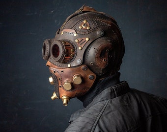 Leder Steampunk Maske, Leder Maske, Luxuriöser Lederhelm, Leder Vollhelm Maske,
