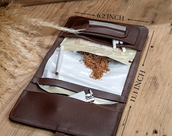 custom tobacco pouch Personalized Leather Tobacco Pouch, Handmade Roll up Bag, Smokers Gift
