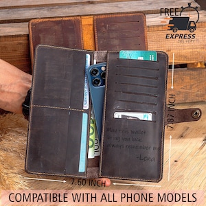 Leather Phone Wallet, iPhone 14 Pro Case Wallet, Personalized Phone Wallet, Handmade Leather Phone Case, iPhone Wallet Case