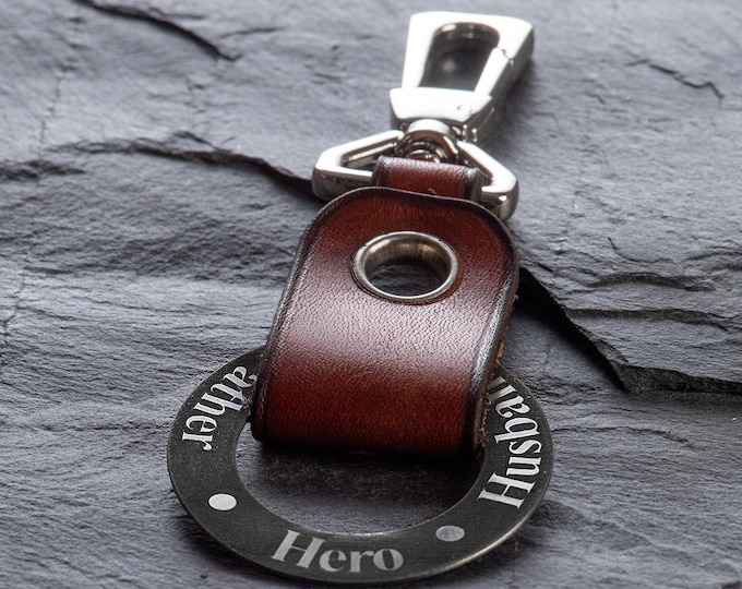 Featured listing image: Personalized Stainless Steel Keychain,Drive Safe Keychain for Men, Custom Engraved Metal Keychain,Leather Mans Keychain