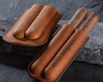 Personalized Cigar Case, Handmade Leather Cigar Pouch Holder, Cigar Accessories, Custom Cigar Box, 2 Tubes Holder, Travel Storage Cigar