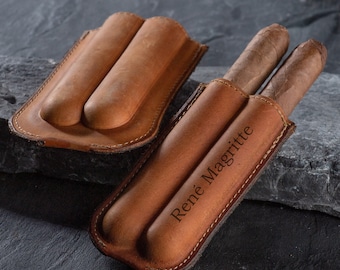 Personalized Cigar Case, Handmade Leather Cigar Pouch Holder, Cigar Accessories, Custom Cigar Box, 2 Tubes Holder, Travel Storage Cigar